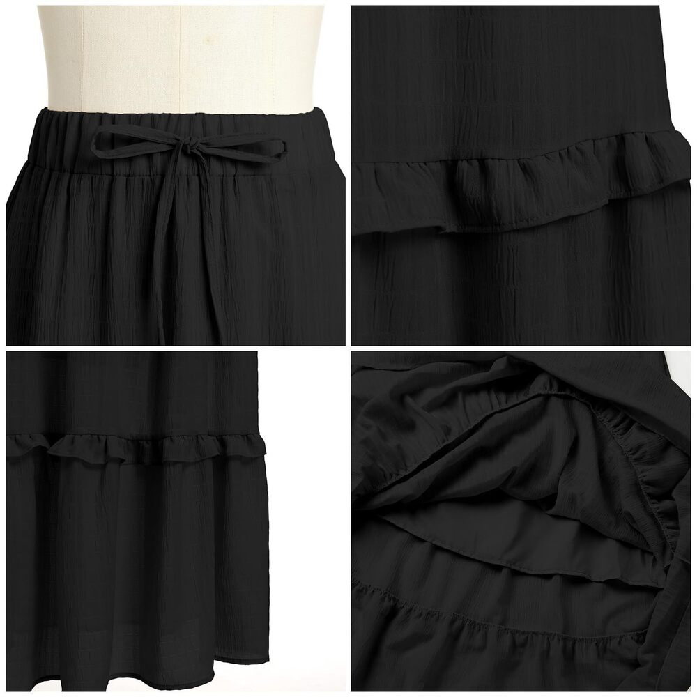 8071 ’s Summer Boho Flowy Swing Tiered A-Line Midi Skirt Ruffle Elastic - Picture 6 of 6